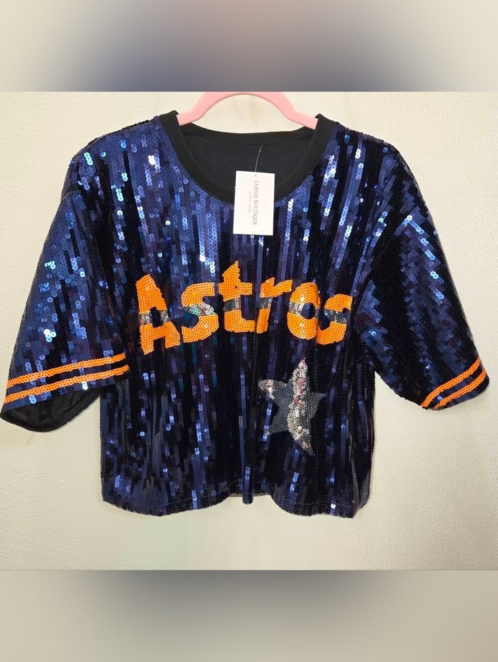 Sequin Astros Tee - Blue & Orange